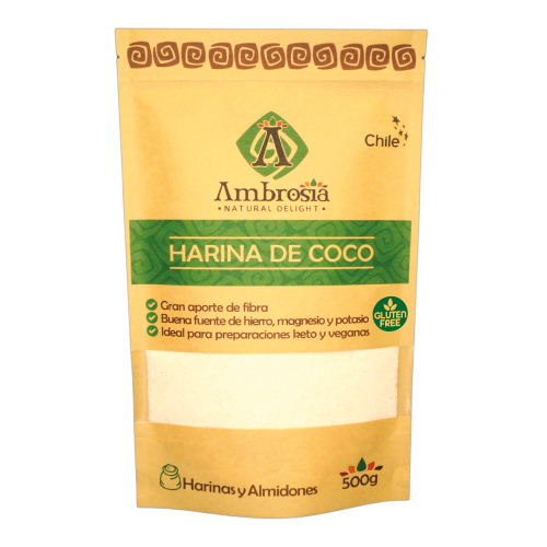 Harina de Coco Libre de Gluten 500 grs Marca Ambrosia
