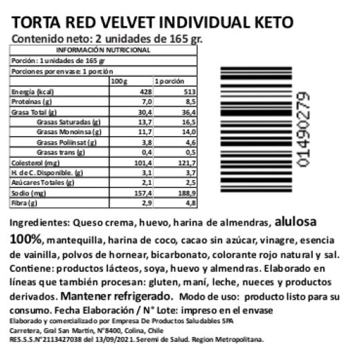 Torta Red Velvet Individual Keto, Sin Azúcar Añadida, 165 g, Tremus - Imagen 2