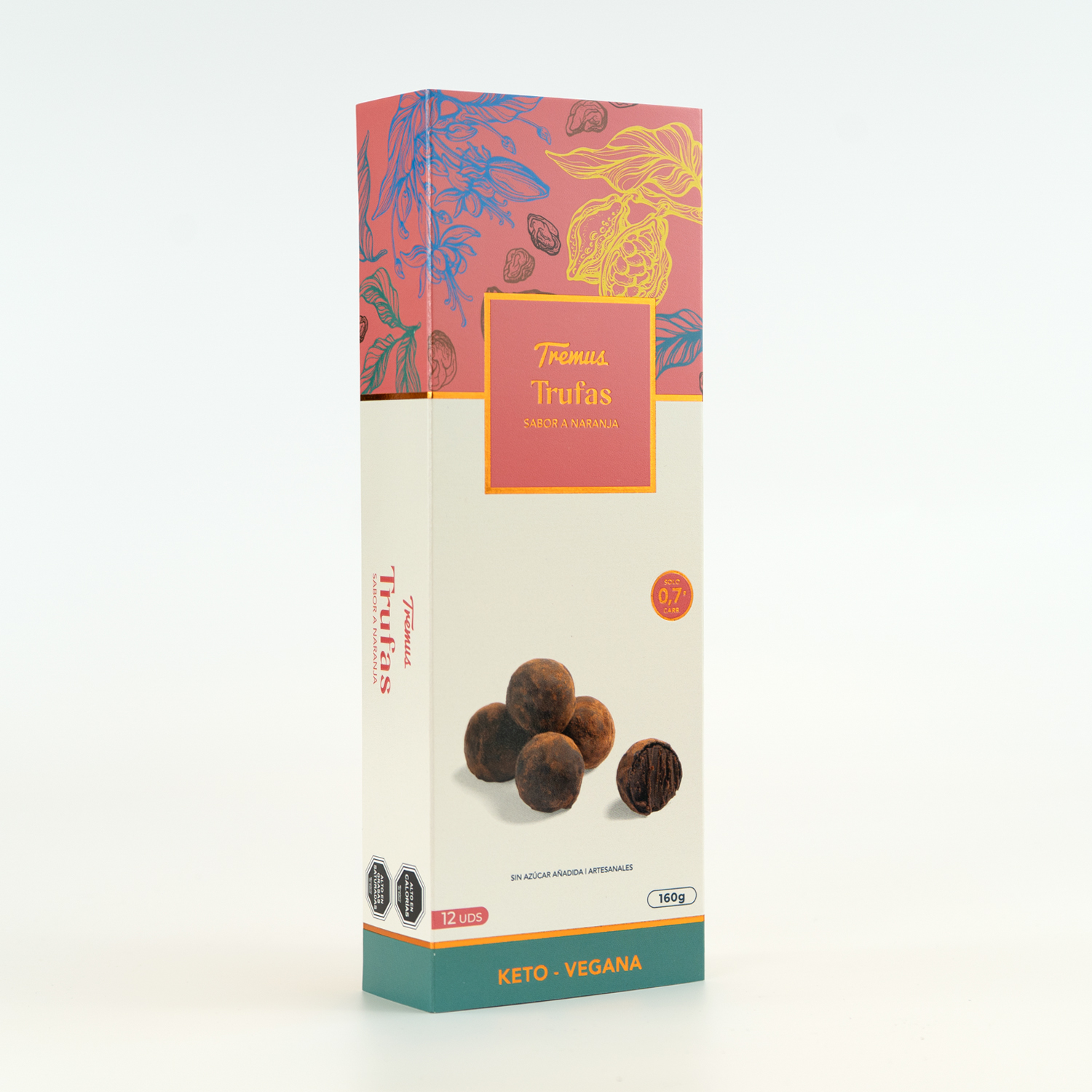 Trufas Sabor Naranja Keto, Veganas, Sin Azúcar Añadida, 160 g, Tremus - Imagen 2