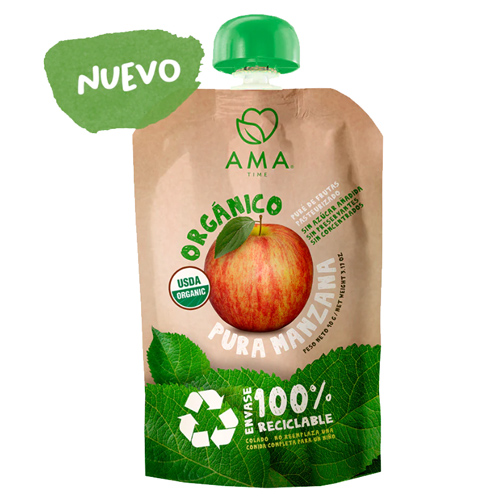 Pure de fruta organico sabor Pura Manzana  90 ml marca AMA