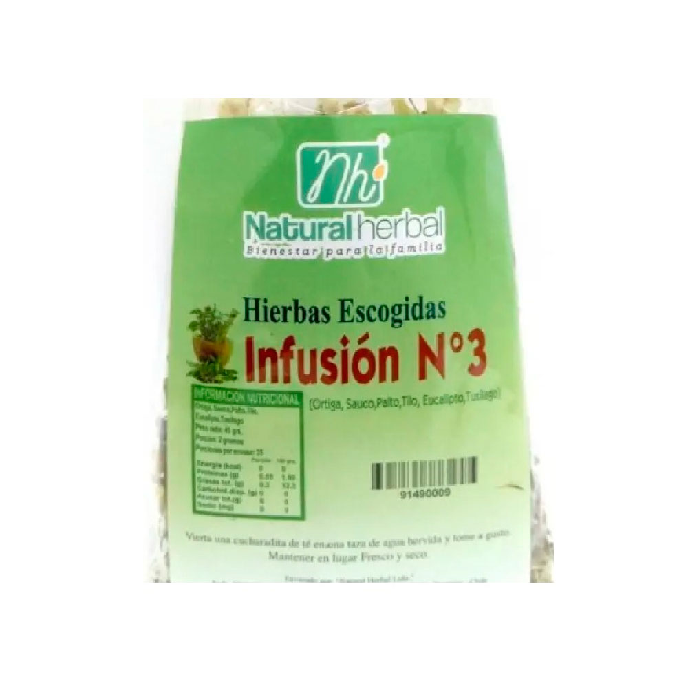 Infusión N° 3 Hierbas de Ortiga Tilo y Eucalipto 40 grs marca Natural Herbal