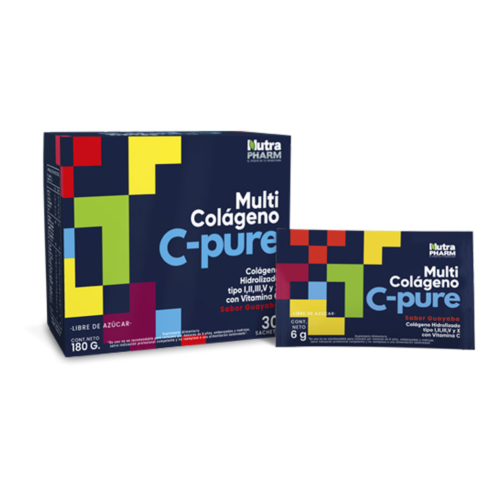 Multi Colageno C-Pure 180gr Sabor Guayaba Marca NutraPharm
