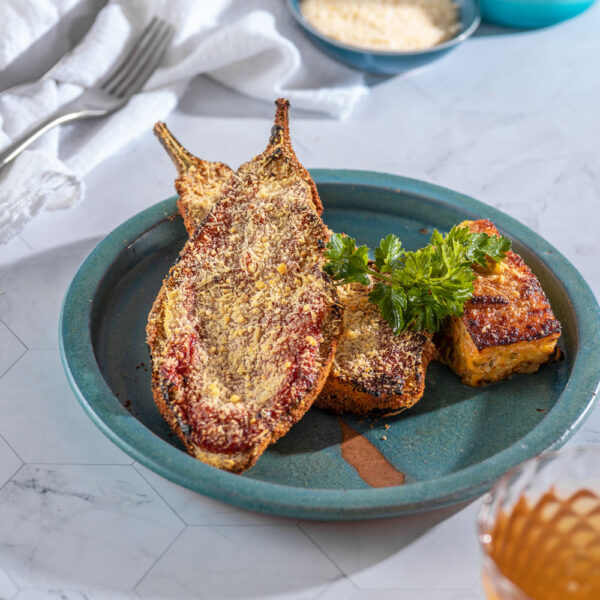 Milanesa de Berenjenas con Gratín de Papa y Verduras Vegetariano Tremus