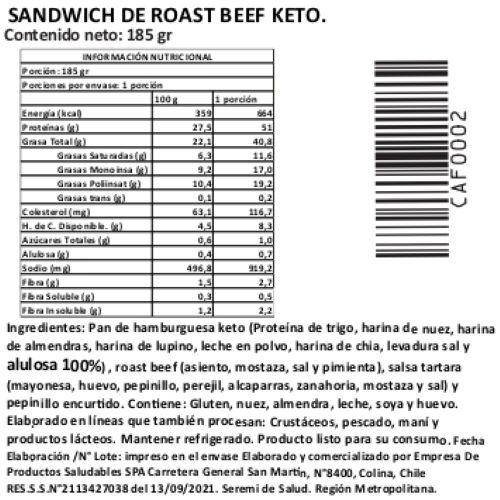 Sandwich Roast Beef y Salsa Tártara, Keto, 185 g, Tremus - Imagen 3