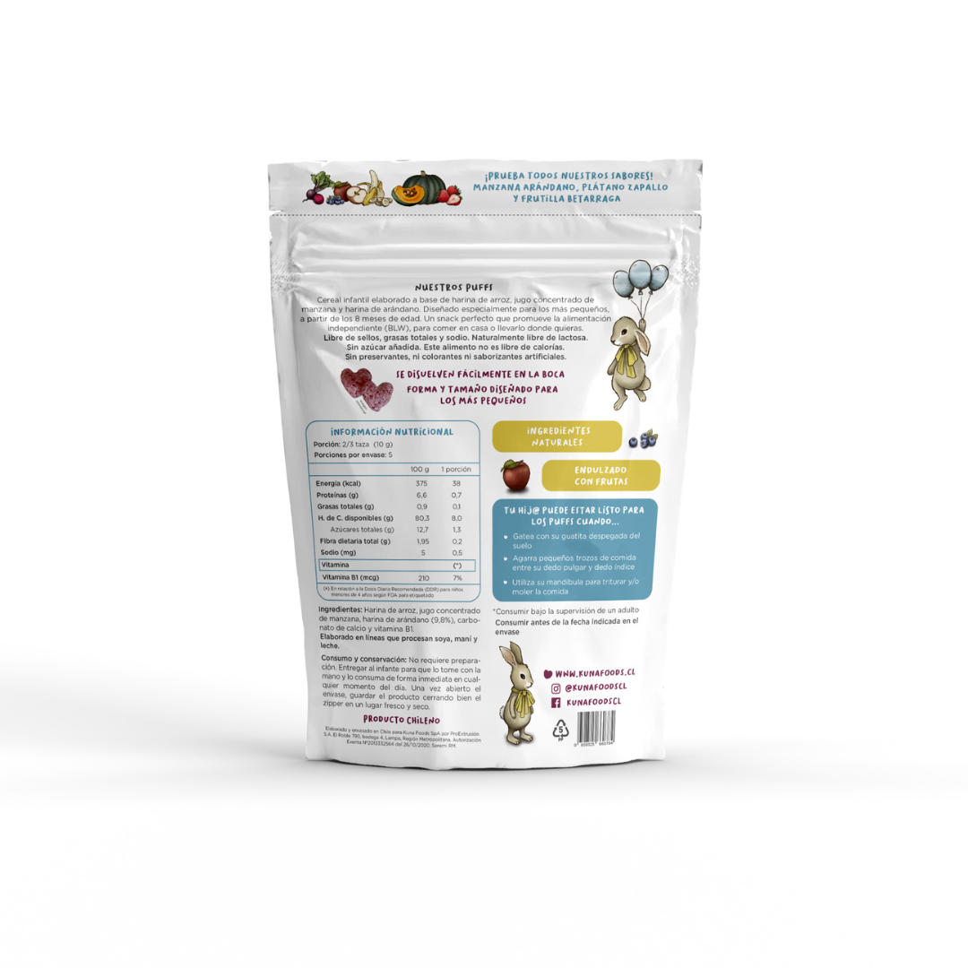 Cereal Infantil de Arroz Manzana Arandano Sin Gluten 50 Gramos Vegano Marca Kunafoods - Imagen 2