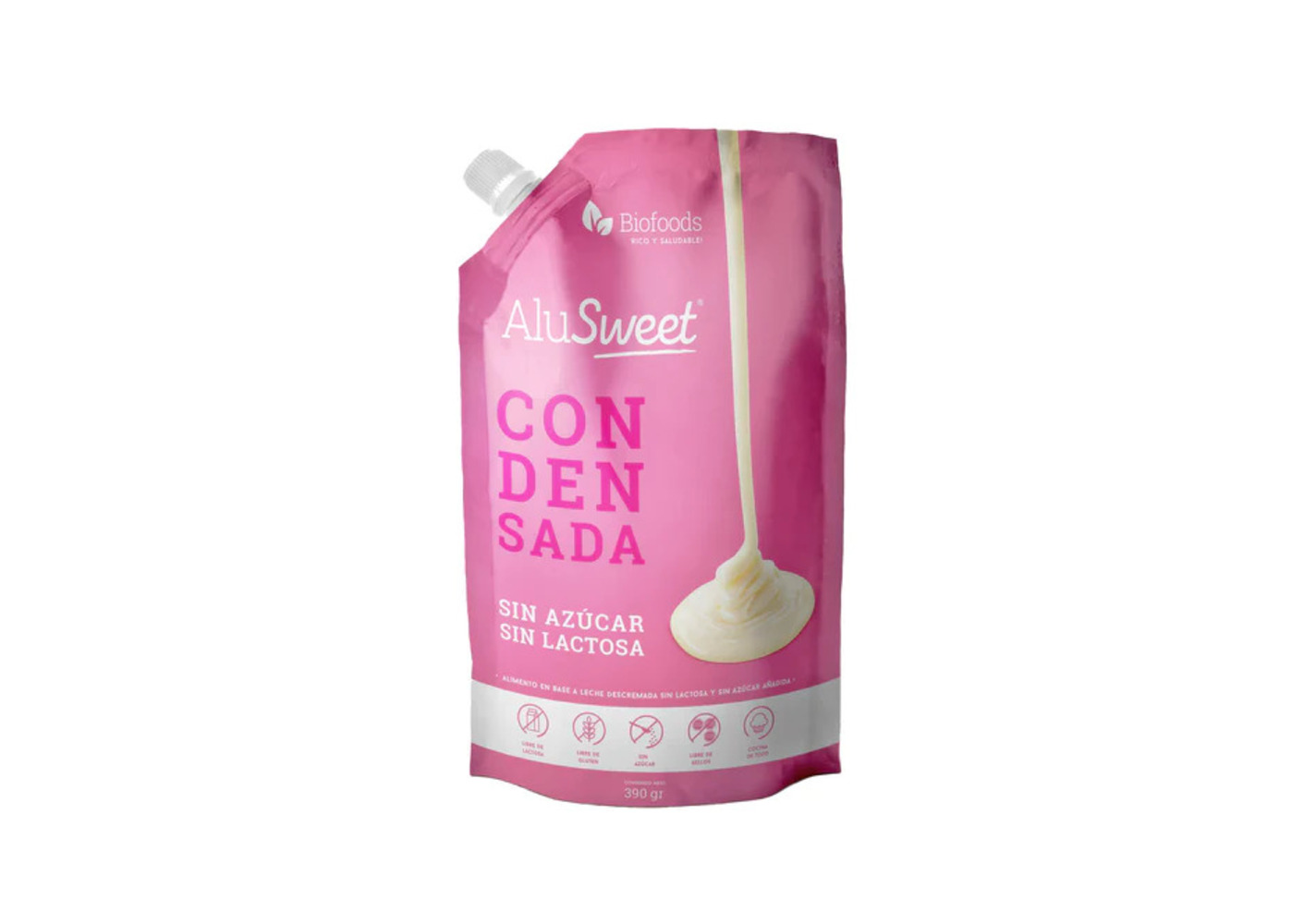 Leche Condensada Sin Azucar-Lactosa 390gr Marca Biofoods
