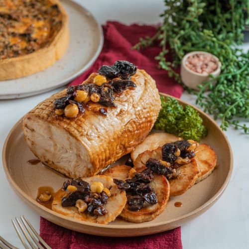 Pavo Navideño, relleno con Ciruelas, Tocino y Avellanas Europeas, 950 grs, Marca Tremusss