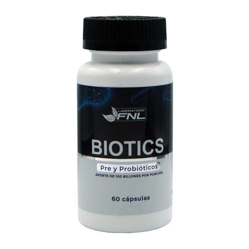 Prebióticos y Probióticos "Biotics". 60 capsulas. Marca FNL