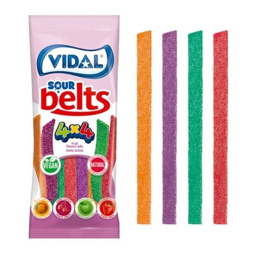 Gomitas Belts 4x4 Fruit & Veggie Vegano Sin Gluten 90 gr Marca Vidal