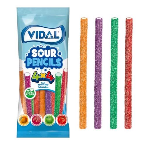 Gomitas Pencils 4x4 Fruit & Veggie Vegano Sin Gluten 90 gr Marca Vidal