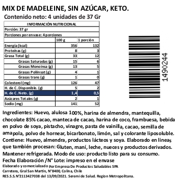 (D) Madeleines sin Azúcar. Mix Sabores. Keto.4 Un. Marca Tremus - Imagen 2