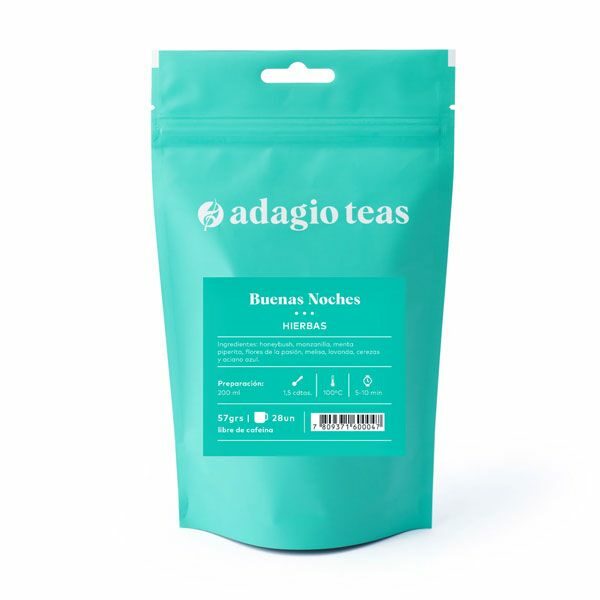 Té Hierbas Buenas Noches libre de cafeina 57 grs rinde 28 un Marca Adagio Teas
