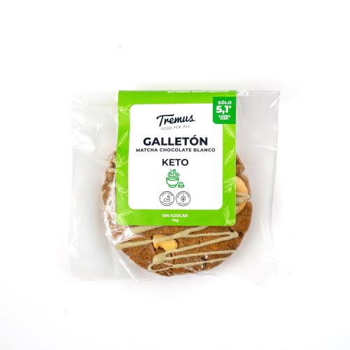 Galletón de Matcha y Chocolate Blanco, Keto, Sin Azúcar Añadida, 75 g, Tremus