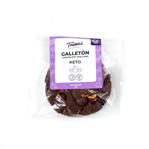 Galletón Chocolate Avellana, Keto, Sin Azúcar Añadida, 75 g, Tremus