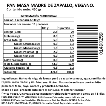 Hogaza Masa Madre Zapallo, Artesanal, Vegano, 450 gr, Marca Tremus - Imagen 2