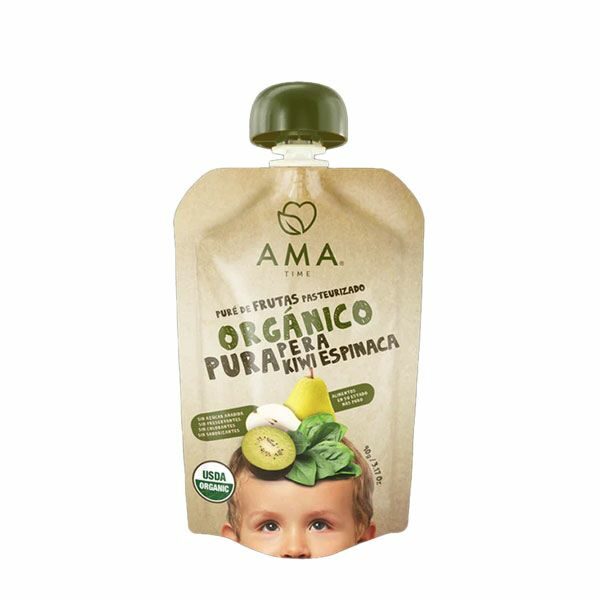 Pure de Fruta Organico Sabor Pera kiwi Espinaca 90 gr marca AMA