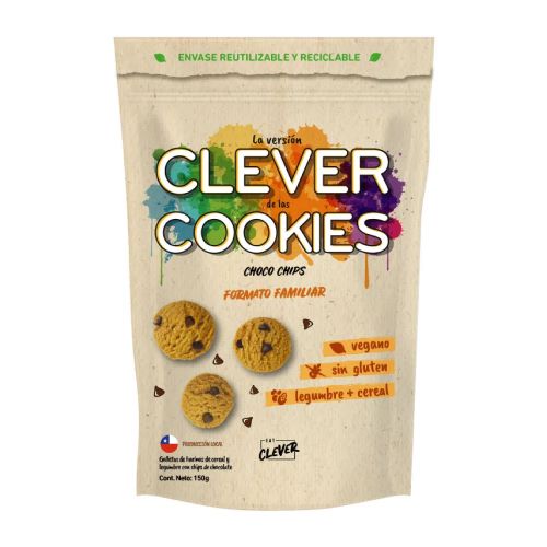 Galletas Chocolate Chips Cacao Vegano 150 grs Marca Eat Clever