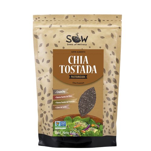 Semilla de Chia Negra Pasteurizada Sin Gluten 454 grs Marca Sow
