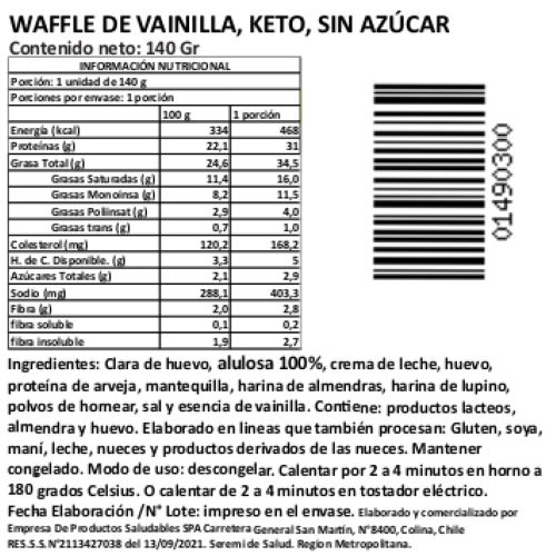 (D) Waffle de Vainilla Keto, Proteico, Sin Azúcar Añadida, 140 g, Tremus - Imagen 2