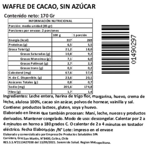 (D) Waffle de Cacao sin Azúcar. 1 un. 170gr. Tradicional. Marca Tremus 2 (D) Waffle de Cacao sin Azúcar. 1 un. 170gr. Tradicional. Marca Tremus - Imagen 2