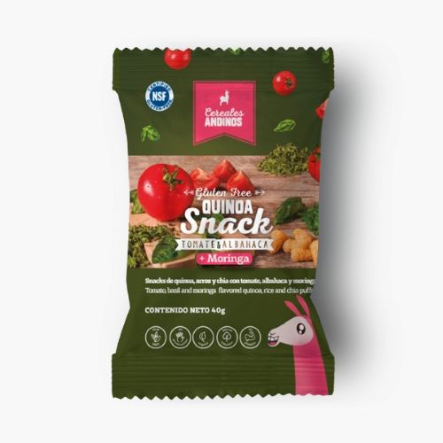 Snack Quinoa Vegano Tomate & Albahaca con Moringa 40Gr. Marca Cereales Andinos