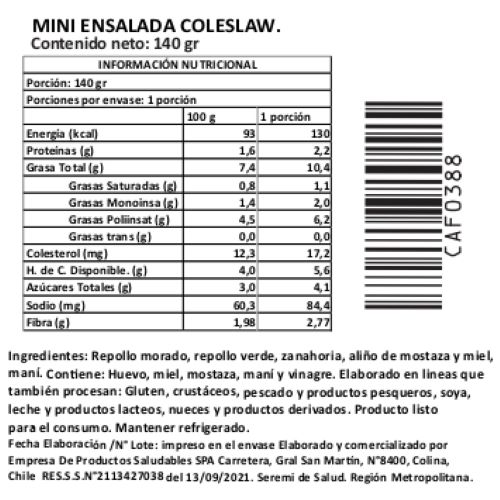 (D) Mini Ensalada Coleslaw, 140 g, Tremus - Imagen 3