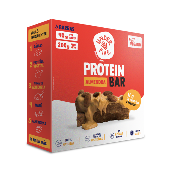 Pack 5 Barras Vegana Almendra Sin Azucar 200gr Marca Under Five