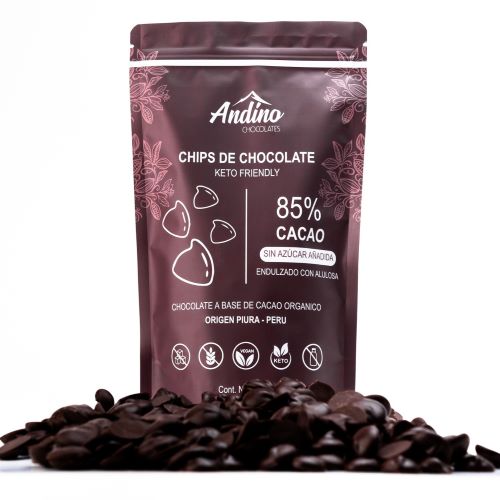 Chips de Chocolate 85% cacao Keto y Vegano 200 grs Marca Andino