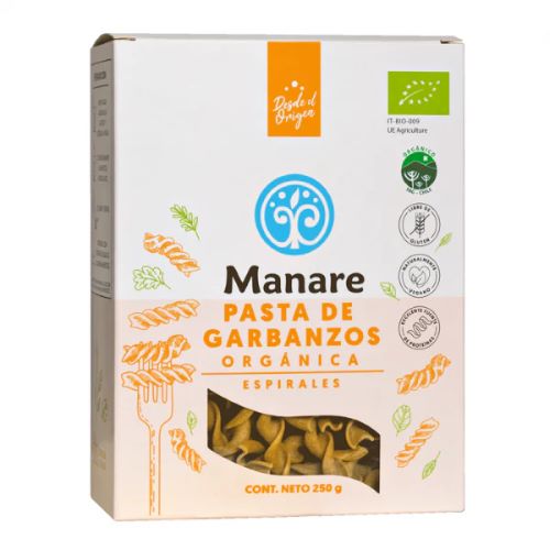 Pasta sin Gluten Espirales Garbanzos organicos 250gr marca Manare