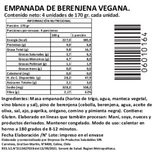 Empanada de Berenjena Vegetariana, 4 unidades, Marca Tremus - Imagen 2