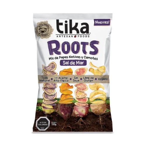 Roots Mix de Papas Nativas y Camote Sal de Mar Sin Glúten 135 grs marca Tika