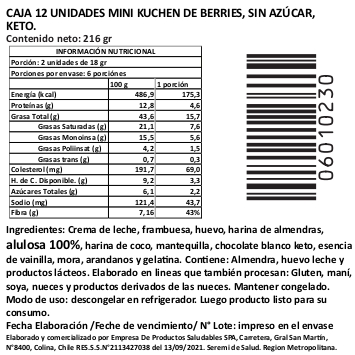 (D) Caja 12 Unidades Mini Kuchen de Berries, Sin azúcar, Keto, Marca Tremus - Imagen 4