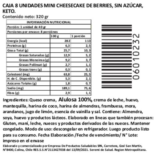 Caja 8 Mini Cheesecakes de Berries Keto, Sin Azúcar Añadida, 320 g, Tremus - Imagen 4