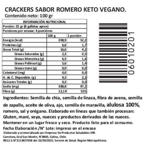 (D) Crackers Sabor Romero, Keto y Veganas, Marca Tremus 2 (D) Crackers Sabor Romero, Keto y Veganas, Marca Tremus - Imagen 2