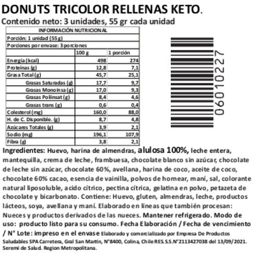 Caja 3 Donas Rellenas Tricolor Keto, Sin Azúcar Añadida, 166 g, Tremus - Imagen 6