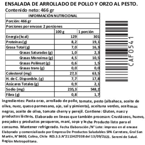 (D) Ensalada Orzo y Pesto, 466 g, Tremus - Imagen 3