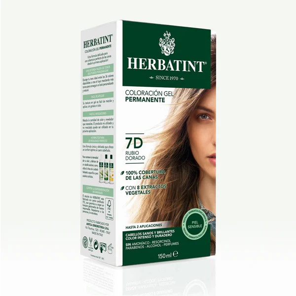 Tinte Gel Vegetal 7D Cabello Rubio Dorado sin amoniaco150 ml marca Herbatint