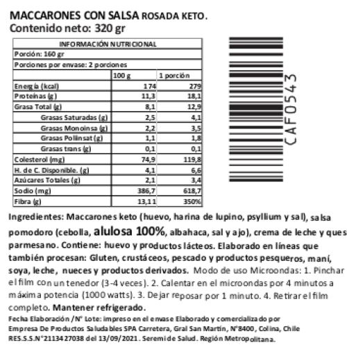(D) Macarrones con Salsa Rosa, Keto, Marca Tremus - Imagen 2