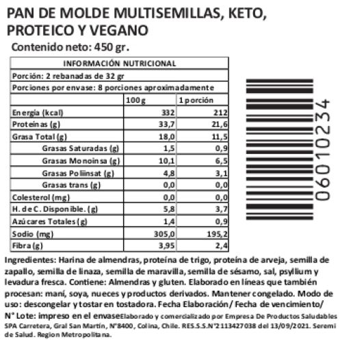 Pan de Molde Multisemilla Keto, Proteico y Vegano, 450 g, Tremus - Imagen 3