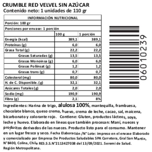 (D) Crumble Red Velvet, Sin Azúcar Añadida, 100 g, Tremus 3 (D) Crumble Red Velvet, Sin Azúcar Añadida, 100 g, Tremus - Imagen 3