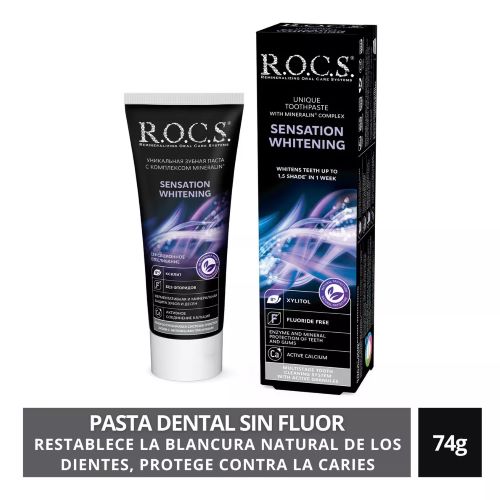 Pasta de Dientes Vegano sin gluten Sensation Whitening, eXtreme fresh 74 g Marca R.O.C.S.