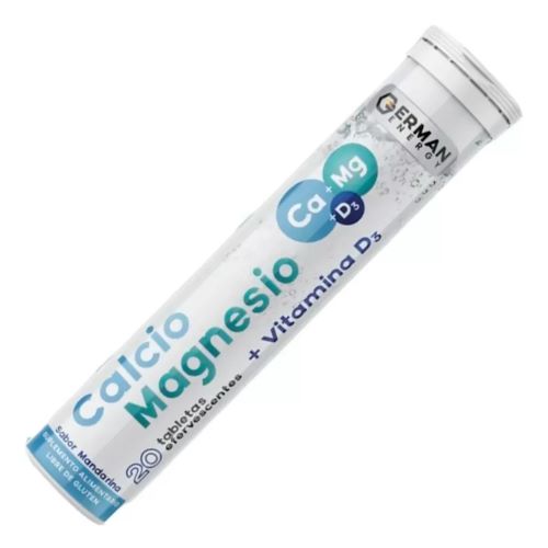 Calcio + Magnesio + D3 Sabor Mandarina Sin Gluten 20 Tabletas Efervescentes Marca German Energy