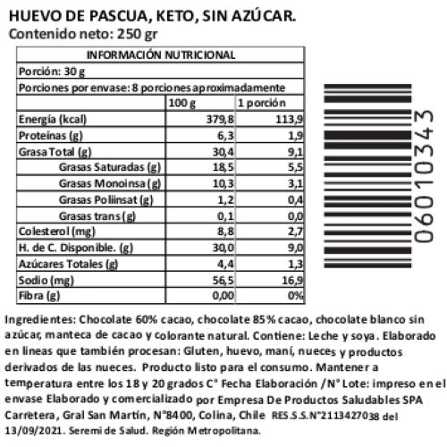 Huevo de Pascua de Chocolate 85% cacao, Keto, Sin Azúcar, Marca Tremus - Imagen 3