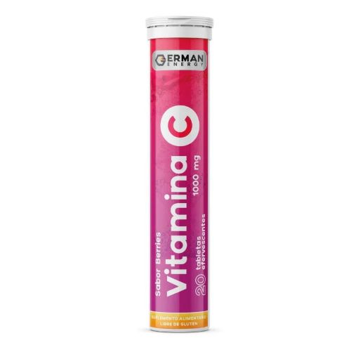 Vitamina C 1000 mg Sabor Berries Sin Gluten 20 Tabletas Esfervescentes Marca German Energy