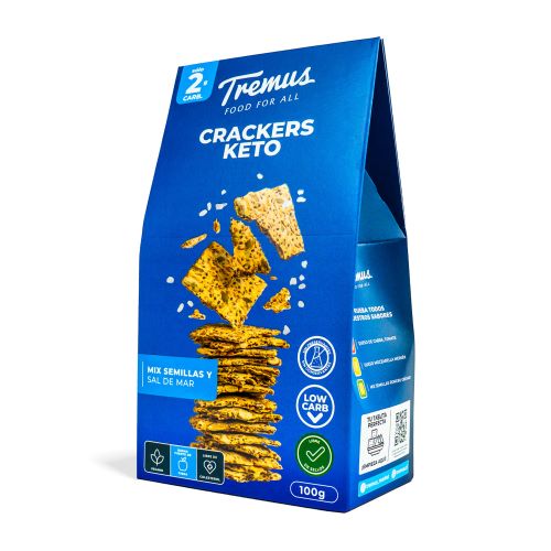 Crackers Keto Semillas y Sal de Mar, 100 gr, Marca Tremus