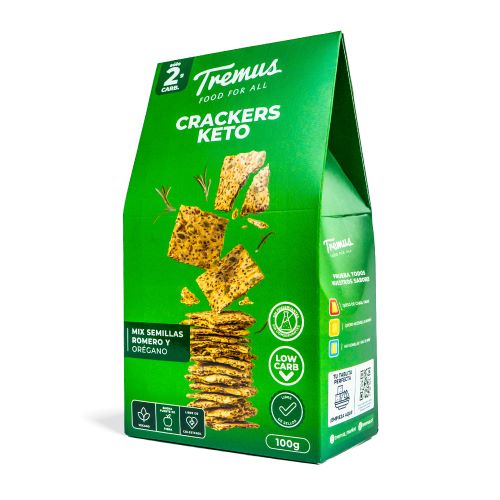 Crackers Keto Semillas Romero y Orégano, 100 gr, Marca Tremus
