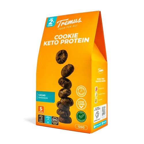 Cookie Keto Protein Cacao y Naranja, Sin Azúcar Añadida, 120 g, Tremus
