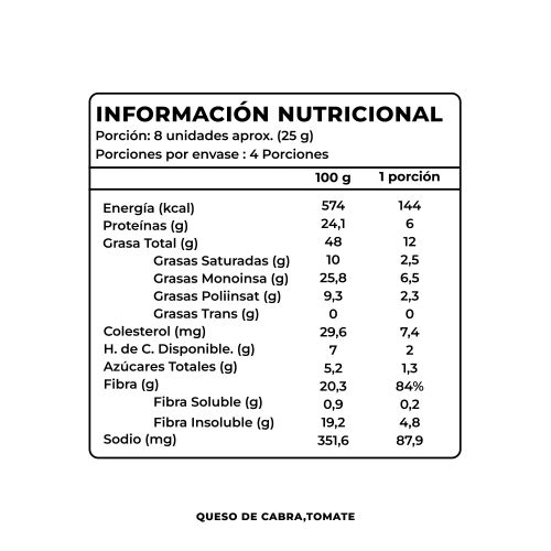 Crackers Keto Protein Queso de Cabra y Tomate Deshidratado, 100 gr, Marca Tremus - Imagen 3