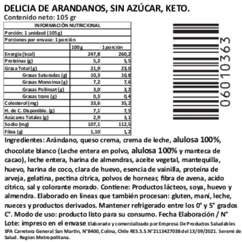 Delicia de Arándanos, Sin Azúcar Añadida, Keto, 105 g, Tremus - Imagen 2