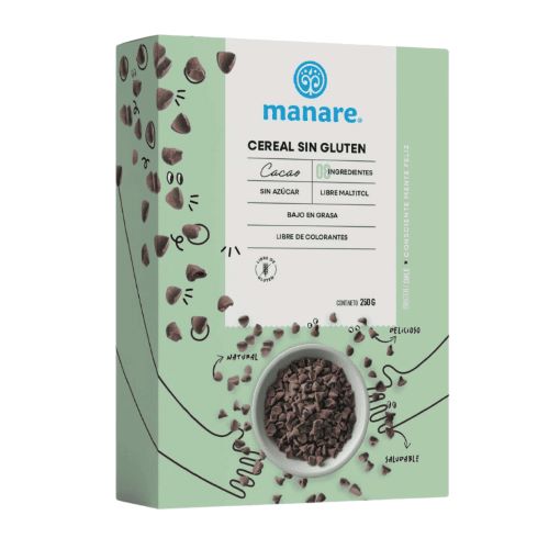 Cereal de Cacao Vegano Sin Gluten 250gr marca Manare